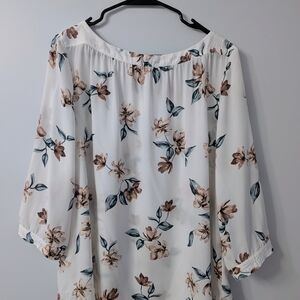 Reitmans White and Brown Floral Blouse